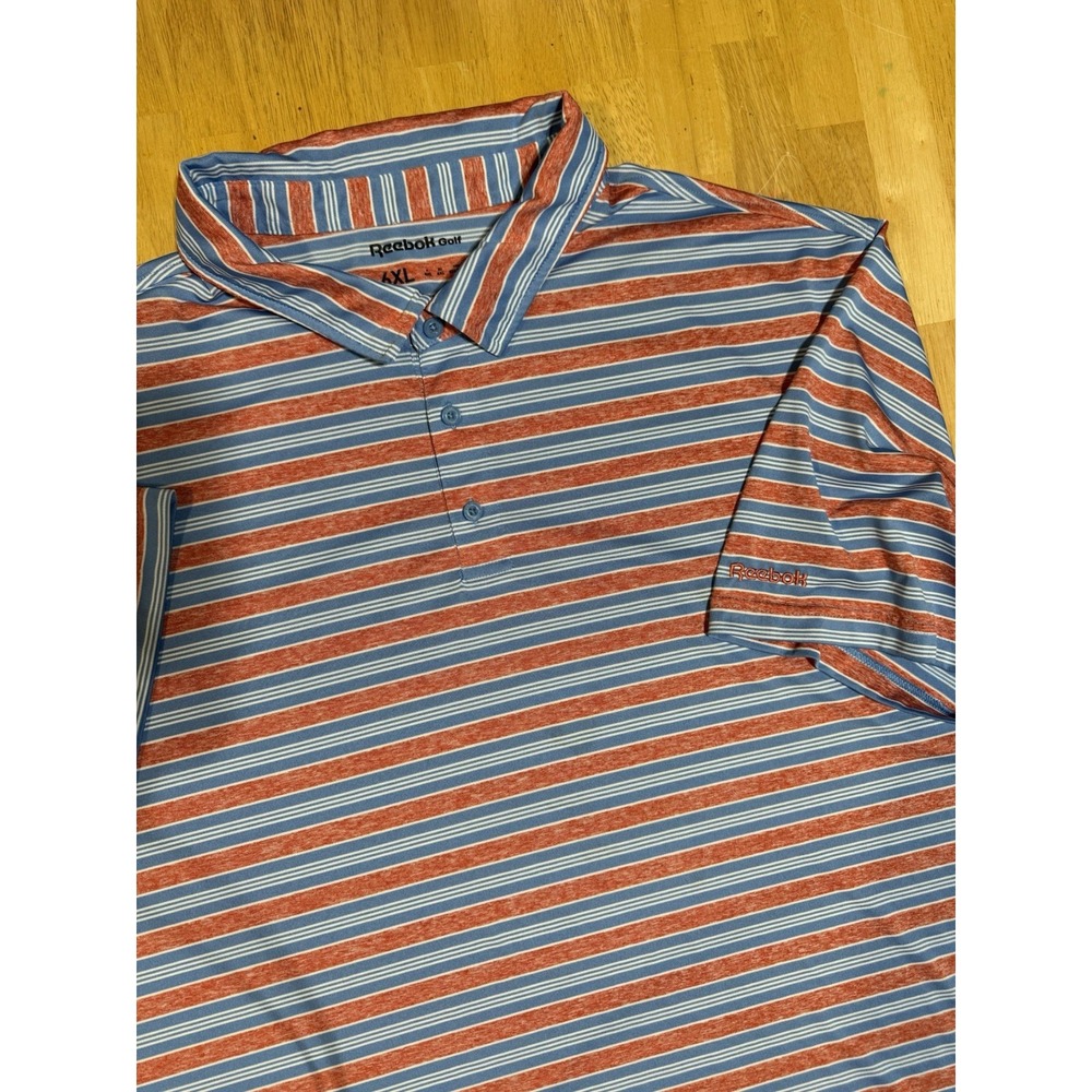 Reebok Golf Polo Shirt Mens 6XL Blue Red White Striped Stretch Big Tall
